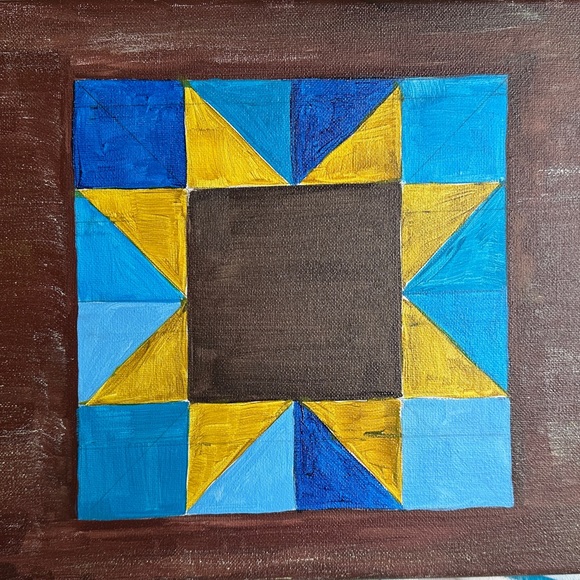 Handmade Other - Rustic Blue and Yellow Star Art Painting